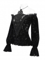 Black Vintage Gothic Velvet Off-the-Shoulder Lace Appliqued Top for Women