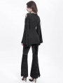 Black Retro Gothic Beaded Ruched Lace Applique Bell Sleeve Top for Women
