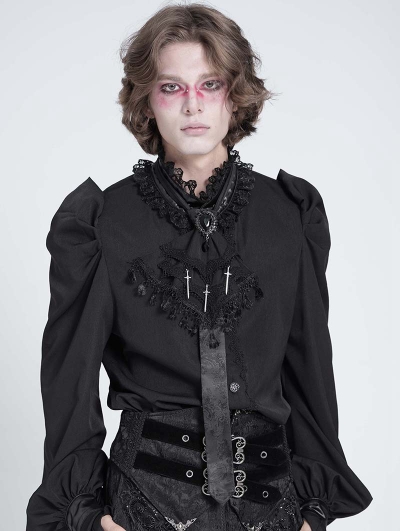 Black Gothic Retro Embroidery Tasseled Necktie for Men