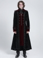 Black and Red Gothic Vintage Double-Breasted Long Velvet Party Coat for Men