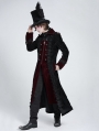 Black and Red Gothic Vintage Double-Breasted Long Velvet Party Coat for Men