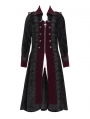 Black and Red Gothic Vintage Double-Breasted Long Velvet Party Coat for Men