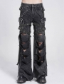 Gray Gothic Punk Decadent Ripped Baggy Wide Leg Pants for Men