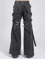 Gray Gothic Punk Decadent Ripped Baggy Wide Leg Pants for Men