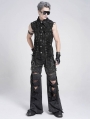 Gray Gothic Punk Decadent Ripped Baggy Wide Leg Pants for Men