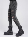 Gray Gothic Punk Studded Ripped Cross Chain Slim Pants for Men