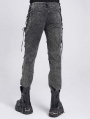 Gray Gothic Punk Studded Ripped Cross Chain Slim Pants for Men