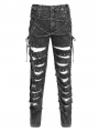Gray Gothic Punk Studded Ripped Cross Chain Slim Pants for Men