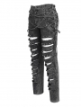 Gray Gothic Punk Studded Ripped Cross Chain Slim Pants for Men