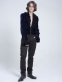 Blue Gothic Vintage Ruffle Trim Deep V-Neck Shirt for Men
