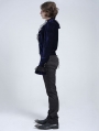 Blue Gothic Vintage Ruffle Trim Deep V-Neck Shirt for Men