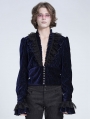 Blue Gothic Vintage Ruffle Trim Deep V-Neck Shirt for Men