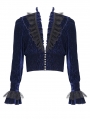 Blue Gothic Vintage Ruffle Trim Deep V-Neck Shirt for Men