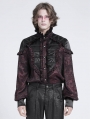 Red Gothic Retro Ruffle Button-Up Long Sleeve Shirt for Men