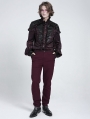 Red Gothic Retro Ruffle Button-Up Long Sleeve Shirt for Men