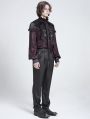 Red Gothic Retro Ruffle Button-Up Long Sleeve Shirt for Men