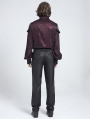Red Gothic Retro Ruffle Button-Up Long Sleeve Shirt for Men