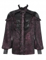 Red Gothic Retro Ruffle Button-Up Long Sleeve Shirt for Men