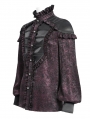 Red Gothic Retro Ruffle Button-Up Long Sleeve Shirt for Men