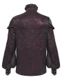 Red Gothic Retro Ruffle Button-Up Long Sleeve Shirt for Men
