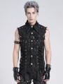 Black Gothic Punk Studded Distressed Sleeveless Shirt for Men