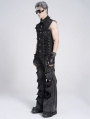 Black Gothic Punk Studded Distressed Sleeveless Shirt for Men