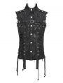 Black Gothic Punk Studded Distressed Sleeveless Shirt for Men