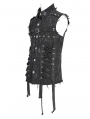 Black Gothic Punk Studded Distressed Sleeveless Shirt for Men