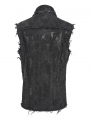 Black Gothic Punk Studded Distressed Sleeveless Shirt for Men