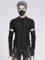Black Gothic Punk Irregular Cut-Out Long Sleeve T-Shirt for Men