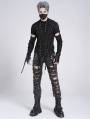 Black Gothic Punk Irregular Cut-Out Long Sleeve T-Shirt for Men