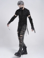 Black Gothic Punk Irregular Cut-Out Long Sleeve T-Shirt for Men