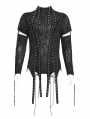 Black Gothic Punk Irregular Cut-Out Long Sleeve T-Shirt for Men