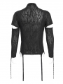 Black Gothic Punk Irregular Cut-Out Long Sleeve T-Shirt for Men