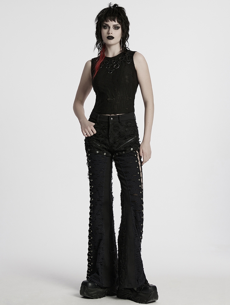 Black Gothic Punk Dark Detachable Wide Leg Pants for Women