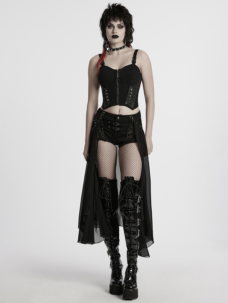 Black Gothic Punk Layered Two-Piece Skirt Shorts for Women