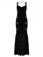 Black Gothic Retro Velvet Embroidered Long Fishtail Party Dress