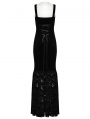Black Gothic Retro Velvet Embroidered Long Fishtail Party Dress