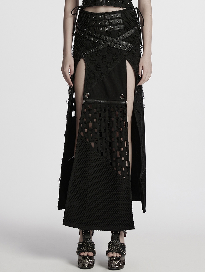 Black Gothic Punk Decadent High Slit Detachable Skirt