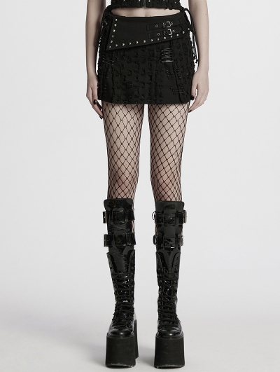 Black Gothic Decadent Punk Studded Denim Mini Skirt