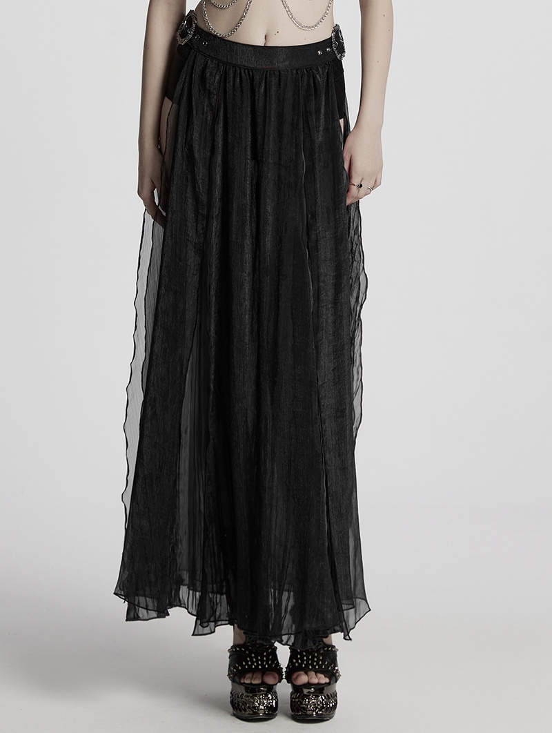 Black Gothic Sexy Goddess Chiffon Split Long Skirt