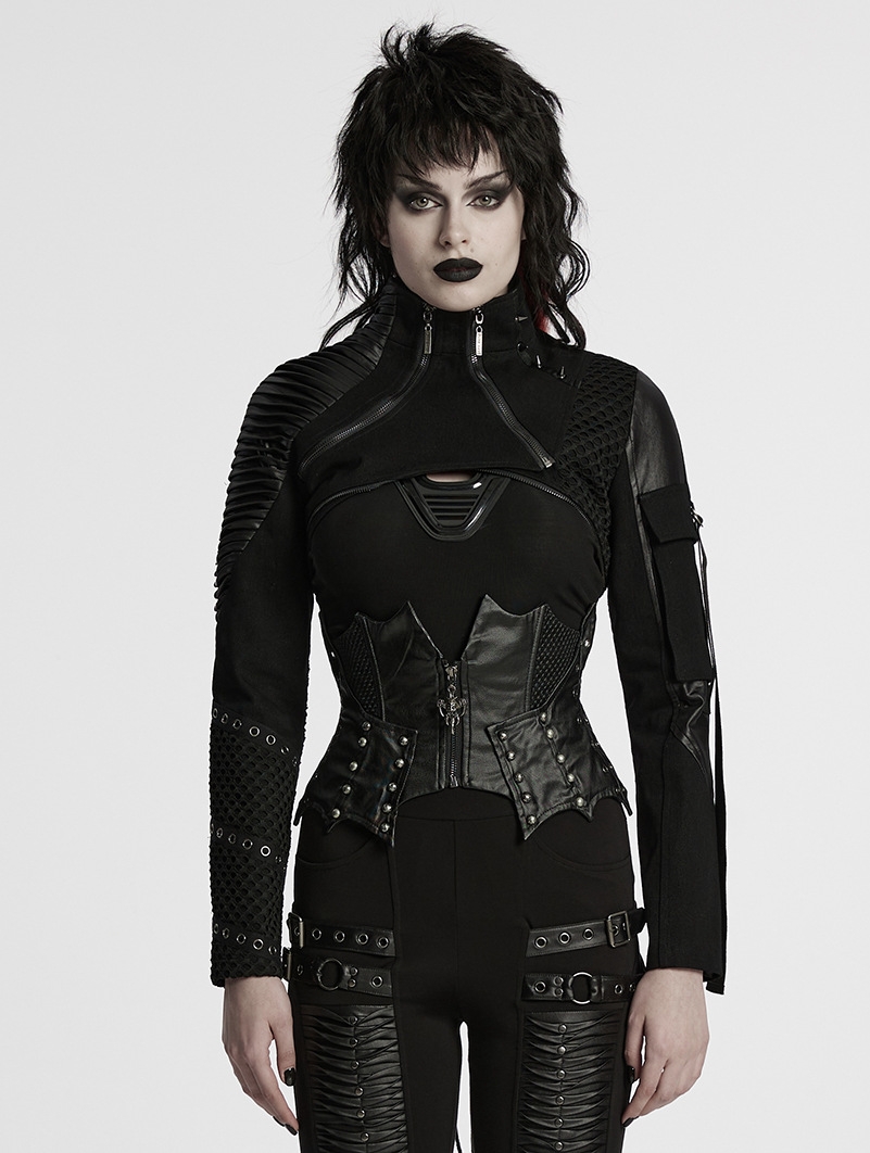 Black Gothic Punk Bat Irregular Underbust Corset Waistband