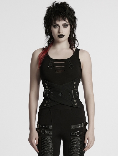 Black Gothic Punk Metal Buckle Interlaced Corset Waistband