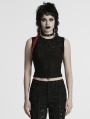 Black Gothic Punk Tattered Irregular Ring Vest Top for Women