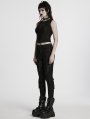 Black Gothic Punk Tattered Irregular Ring Vest Top for Women