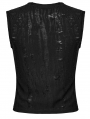 Black Gothic Punk Tattered Irregular Ring Vest Top for Women