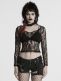 Black Gothic Sexy Mesh Long Sleeve T-Shirt for Women