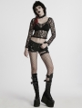 Black Gothic Sexy Mesh Long Sleeve T-Shirt for Women