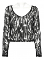 Black Gothic Sexy Mesh Long Sleeve T-Shirt for Women
