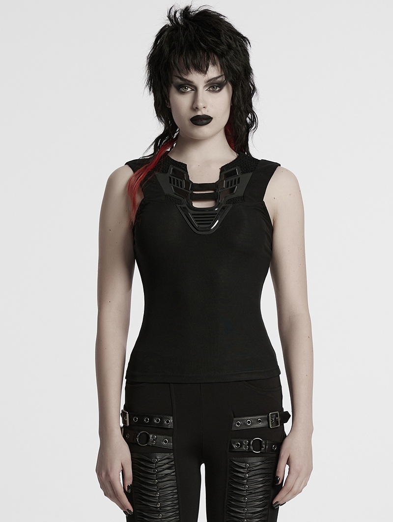 Black Gothic Cyberpunk Sleeveless T-Shirt for Women